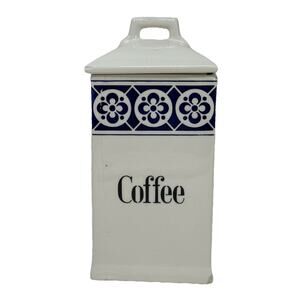 Antique German Porcelain Coffee Kitchen Canister - Blue & White Norma Brand